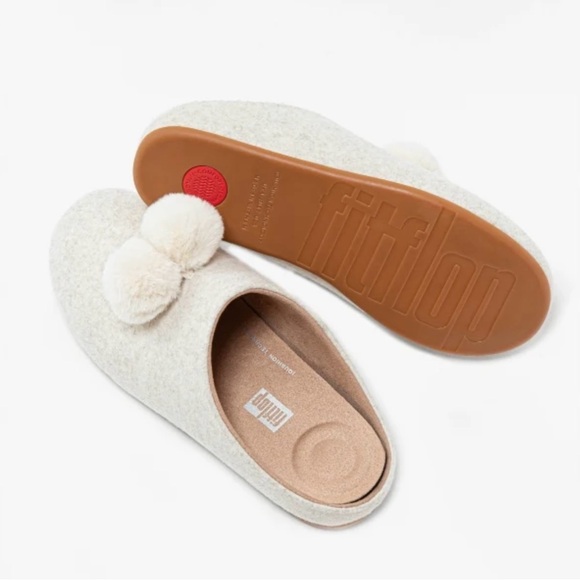 Fitflops Chrissie Pom-Pom Felt Slippers - Size 6/EU 37 * Ivory - Picture 3 of 6